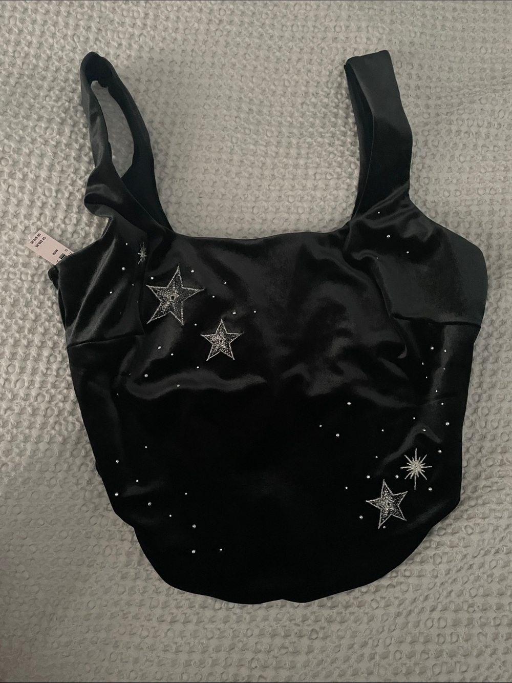 Victoria’s Secret Black Velvet with silver Star embroidered Tank Top - Picture 5 of 6